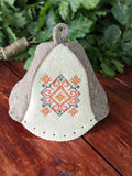 Sauna Hat with Ukrainian Embroidery – Natural Wool Felt