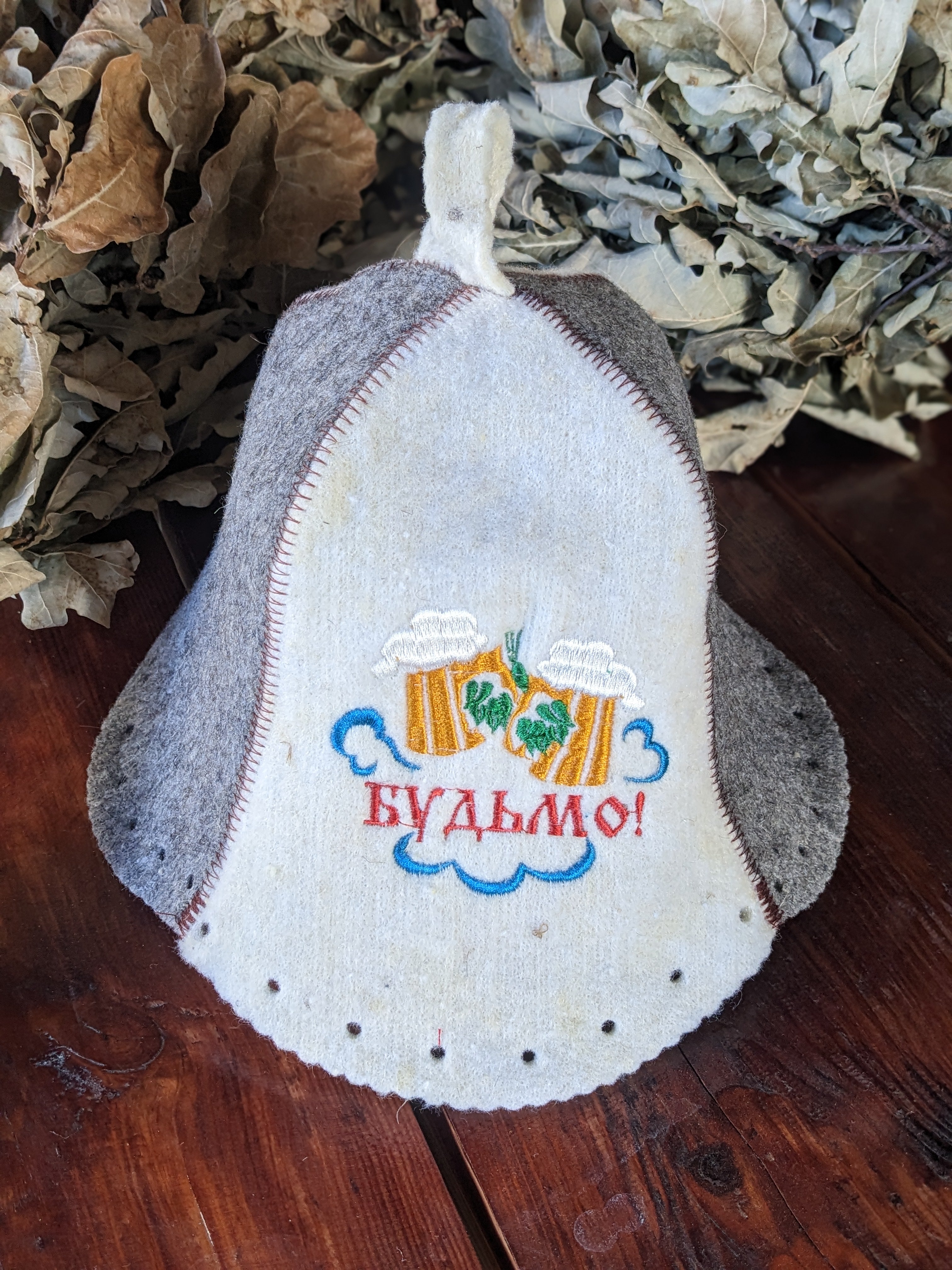 Sauna Hat “Будьмо!” – Natural Wool Felt