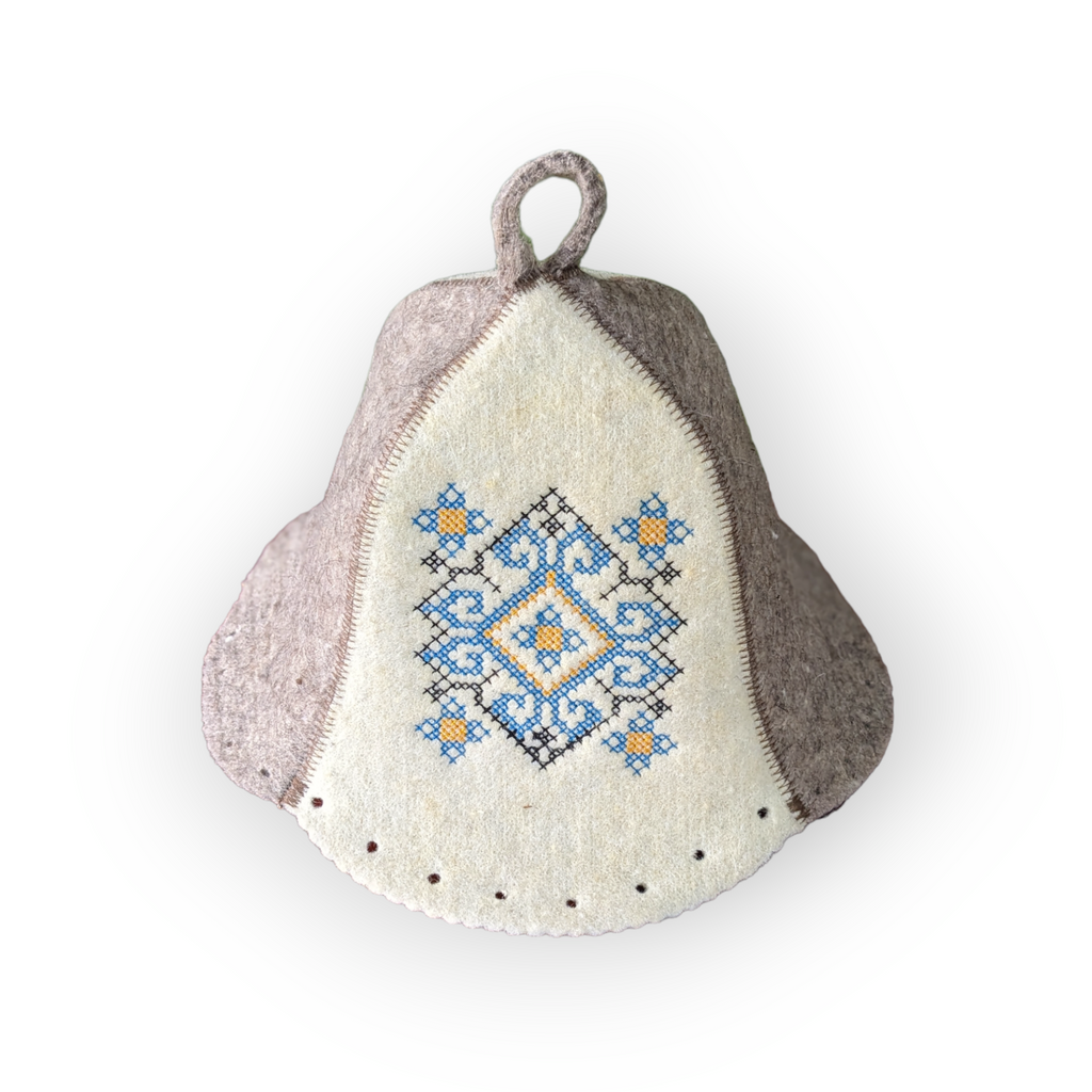 Hat for banya with blue ornament
